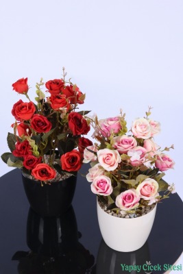 Plastik Saksıda Yapay Çalı Gülü Tanzimi 2'li Set 30 cm - 7