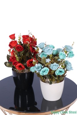 Plastik Saksıda Yapay Çalı Gülü Tanzimi 2'li Set 30 cm - 8