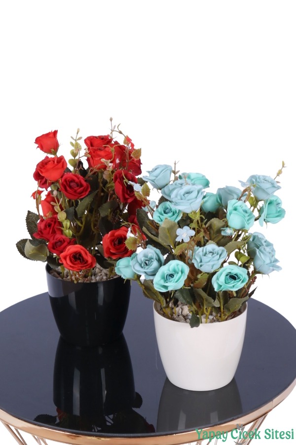 Plastik Saksıda Yapay Çalı Gülü Tanzimi 2'li Set 30 cm - 8