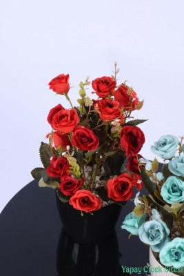 Plastik Saksıda Yapay Çalı Gülü Tanzimi 2'li Set 30 cm - 9