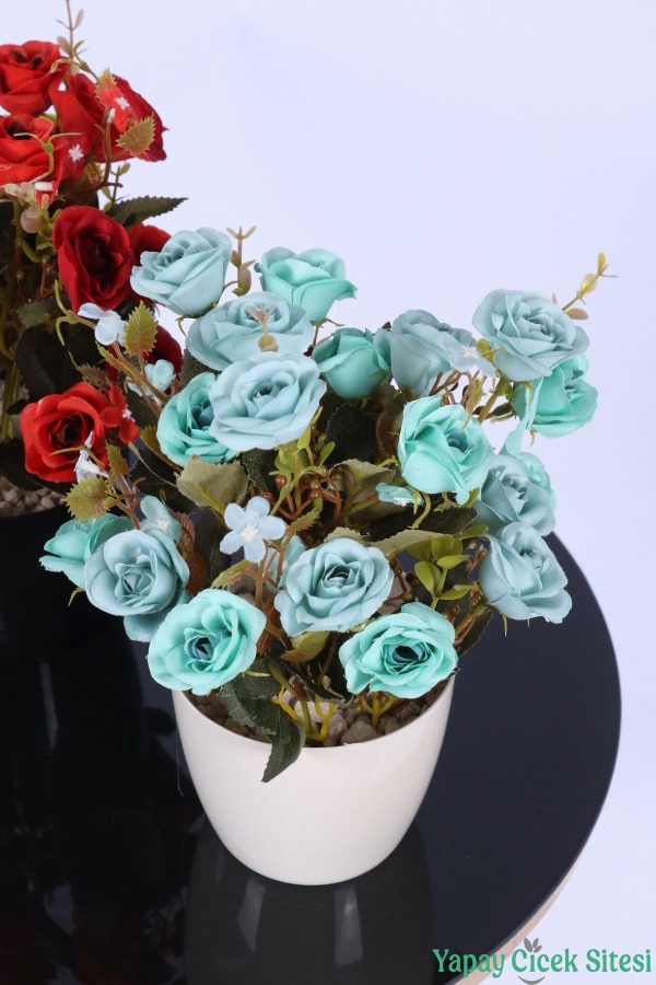 Plastik Saksıda Yapay Çalı Gülü Tanzimi 2'li Set 30 cm - 10