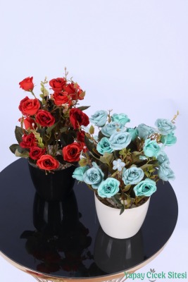 Plastik Saksıda Yapay Çalı Gülü Tanzimi 2'li Set 30 cm - 11