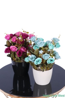 Plastik Saksıda Yapay Çalı Gülü Tanzimi 2'li Set 30 cm - 12