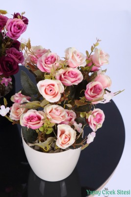 Plastik Saksıda Yapay Çalı Gülü Tanzimi 2'li Set 30 cm - 17