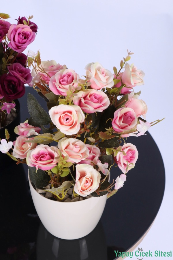 Plastik Saksıda Yapay Çalı Gülü Tanzimi 2'li Set 30 cm - 17