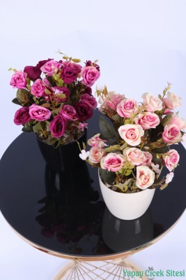 Plastik Saksıda Yapay Çalı Gülü Tanzimi 2'li Set 30 cm - 18