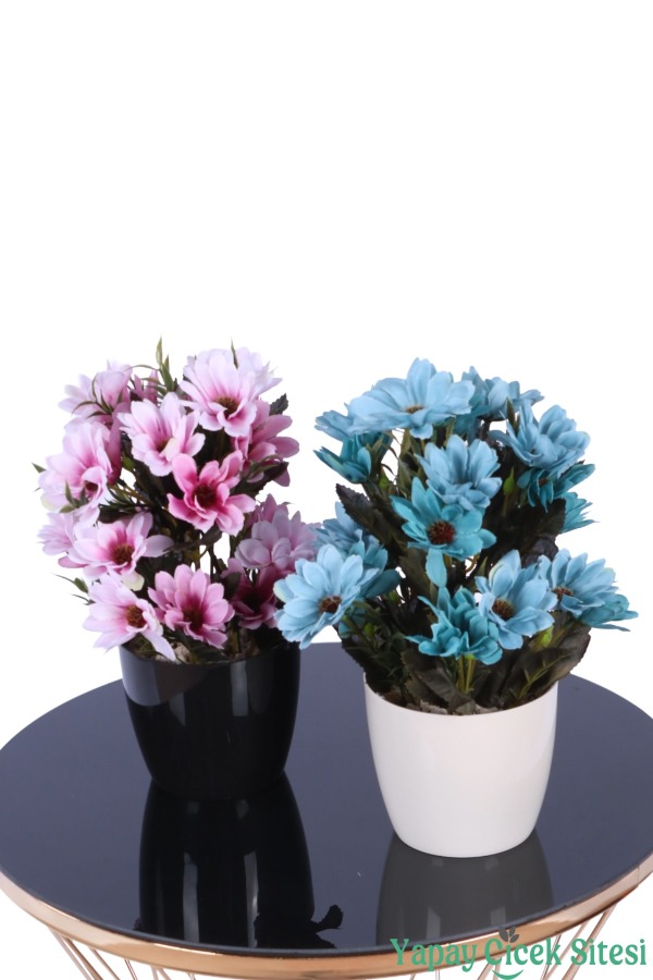 Plastik Saksıda Yapay Katmerli Papatya Tanzimi 2'li Set 25 cm - 1