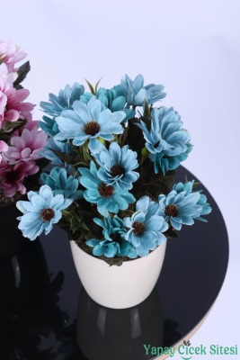 Plastik Saksıda Yapay Katmerli Papatya Tanzimi 2'li Set 25 cm - 3