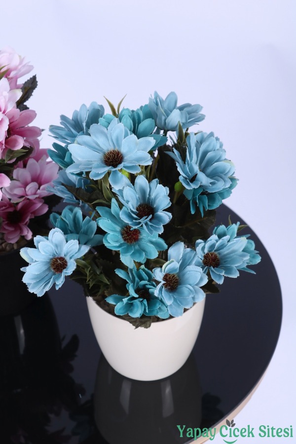 Plastik Saksıda Yapay Katmerli Papatya Tanzimi 2'li Set 25 cm - 3
