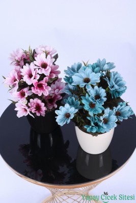 Plastik Saksıda Yapay Katmerli Papatya Tanzimi 2'li Set 25 cm - 4