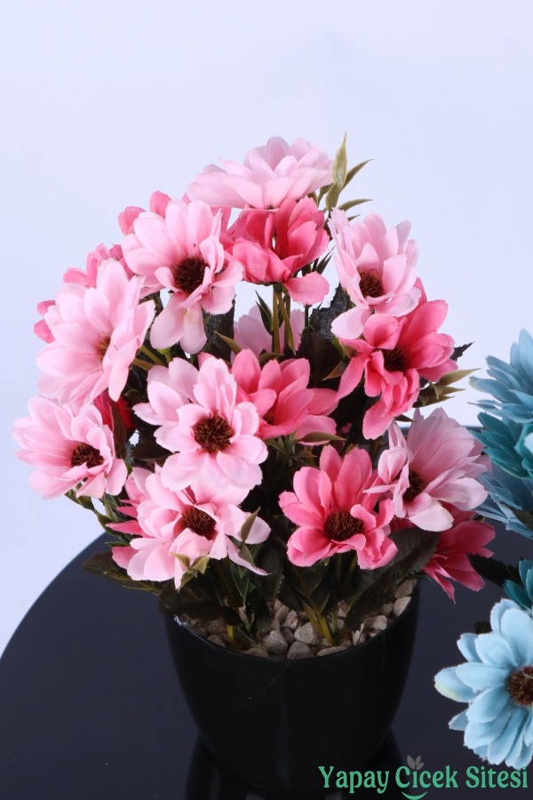 Plastik Saksıda Yapay Katmerli Papatya Tanzimi 2'li Set 25 cm - 6