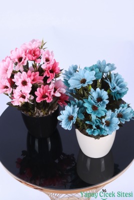 Plastik Saksıda Yapay Katmerli Papatya Tanzimi 2'li Set 25 cm - 8