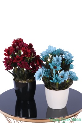 Plastik Saksıda Yapay Katmerli Papatya Tanzimi 2'li Set 25 cm - 9