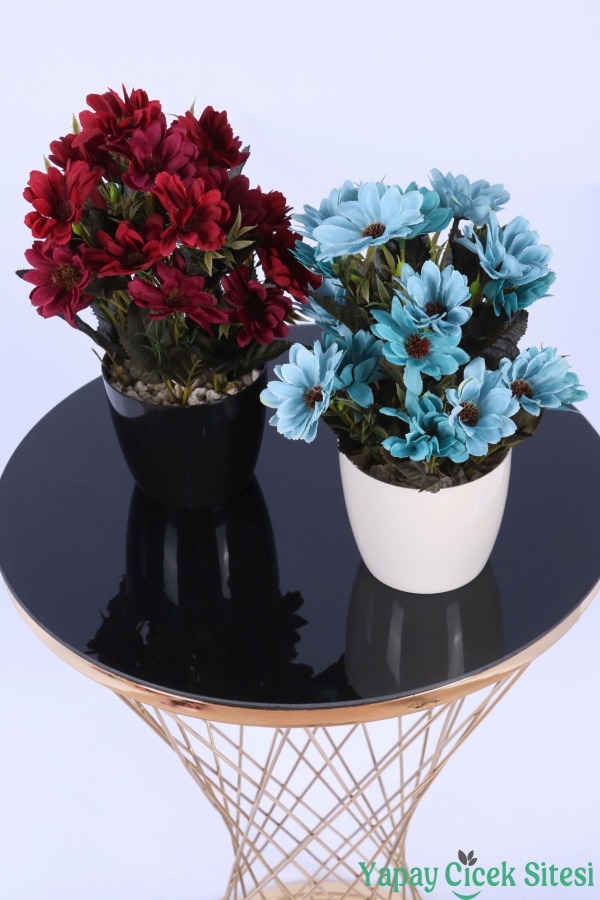 Plastik Saksıda Yapay Katmerli Papatya Tanzimi 2'li Set 25 cm - 12