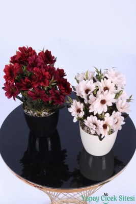 Plastik Saksıda Yapay Katmerli Papatya Tanzimi 2'li Set 25 cm - 16