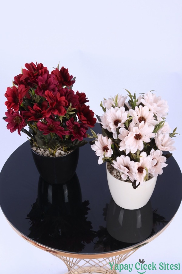 Plastik Saksıda Yapay Katmerli Papatya Tanzimi 2'li Set 25 cm - 16