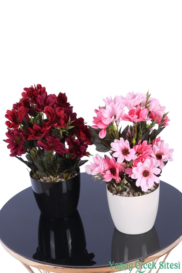 Plastik Saksıda Yapay Katmerli Papatya Tanzimi 2'li Set 25 cm - 17