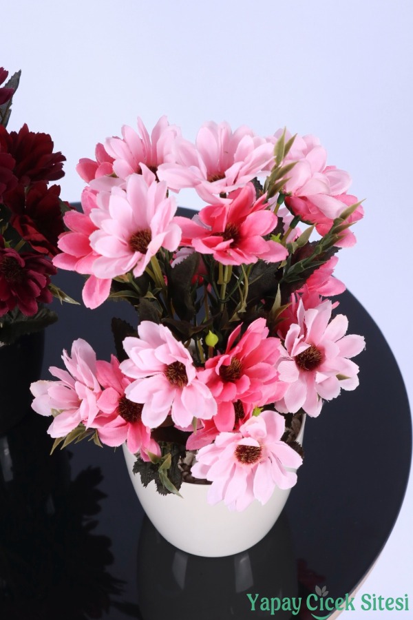 Plastik Saksıda Yapay Katmerli Papatya Tanzimi 2'li Set 25 cm - 19