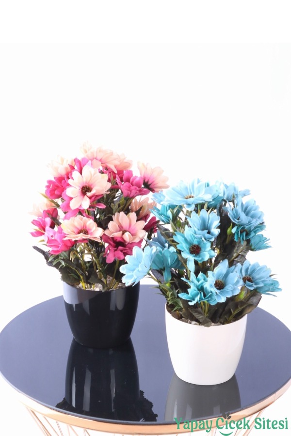 Plastik Saksıda Yapay Katmerli Papatya Tanzimi 2'li Set 25 cm - 21