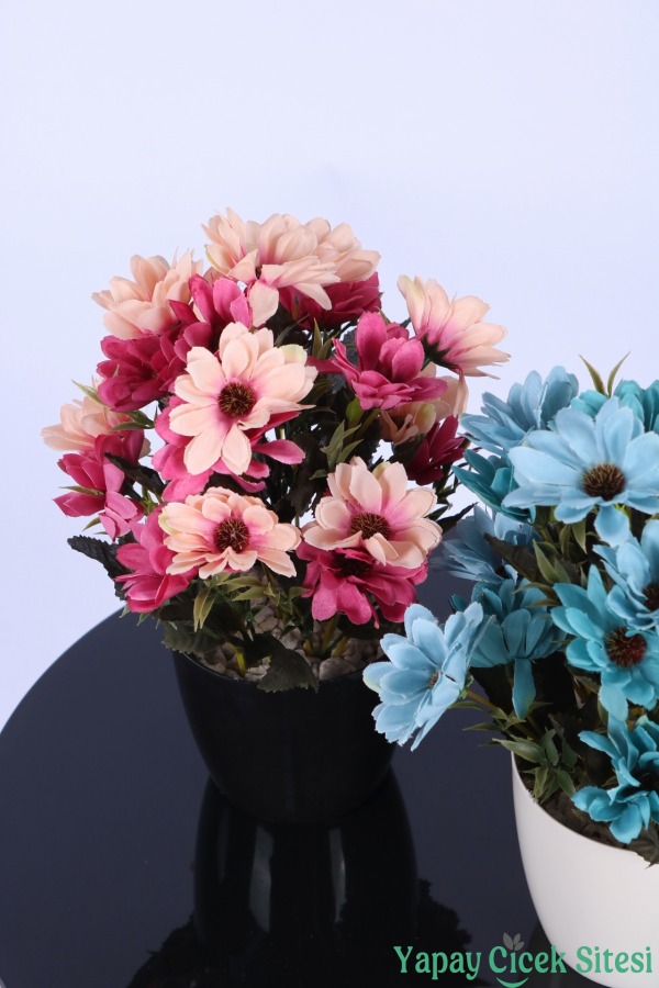 Plastik Saksıda Yapay Katmerli Papatya Tanzimi 2'li Set 25 cm - 22