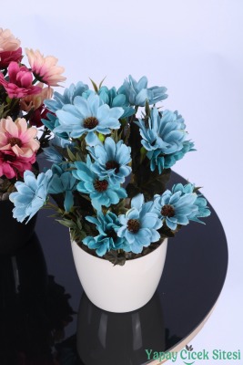 Plastik Saksıda Yapay Katmerli Papatya Tanzimi 2'li Set 25 cm - 23