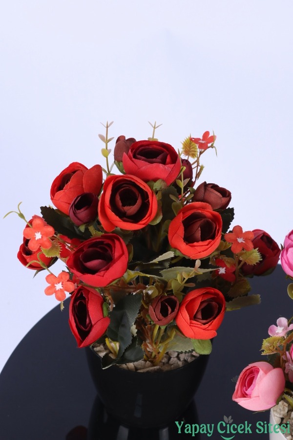 Plastik Saksıda Yapay Ranunkulus Tanzimi 2'li Set 30 cm - 2