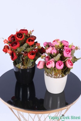 Plastik Saksıda Yapay Ranunkulus Tanzimi 2'li Set 30 cm - 4