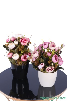 Plastik Saksıda Yapay Ranunkulus Tanzimi 2'li Set 30 cm - 5