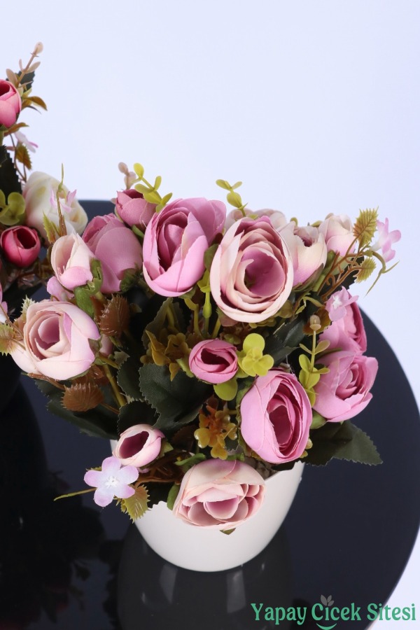 Plastik Saksıda Yapay Ranunkulus Tanzimi 2'li Set 30 cm - 7