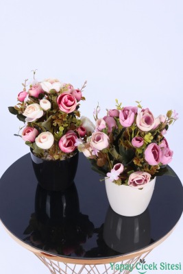 Plastik Saksıda Yapay Ranunkulus Tanzimi 2'li Set 30 cm - 8