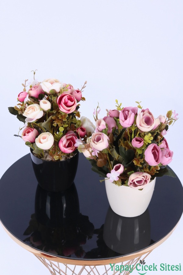 Plastik Saksıda Yapay Ranunkulus Tanzimi 2'li Set 30 cm - 8