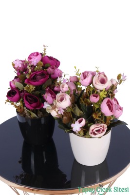 Plastik Saksıda Yapay Ranunkulus Tanzimi 2'li Set 30 cm - 9