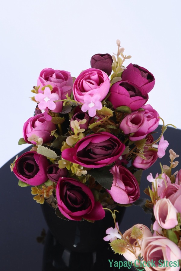 Plastik Saksıda Yapay Ranunkulus Tanzimi 2'li Set 30 cm - 10