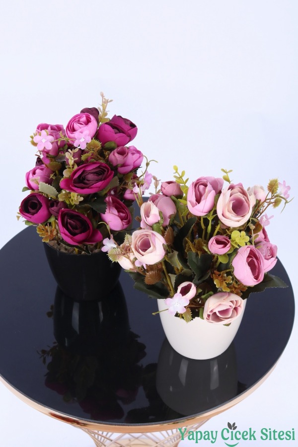 Plastik Saksıda Yapay Ranunkulus Tanzimi 2'li Set 30 cm - 12