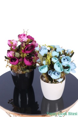 Plastik Saksıda Yapay Ranunkulus Tanzimi 2'li Set 30 cm - 13