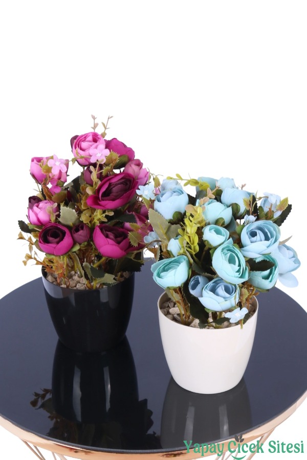 Plastik Saksıda Yapay Ranunkulus Tanzimi 2'li Set 30 cm - 13