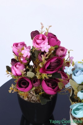 Plastik Saksıda Yapay Ranunkulus Tanzimi 2'li Set 30 cm - 14