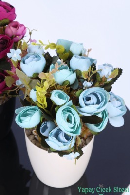Plastik Saksıda Yapay Ranunkulus Tanzimi 2'li Set 30 cm - 15