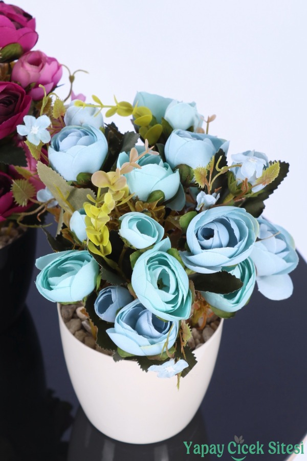 Plastik Saksıda Yapay Ranunkulus Tanzimi 2'li Set 30 cm - 15