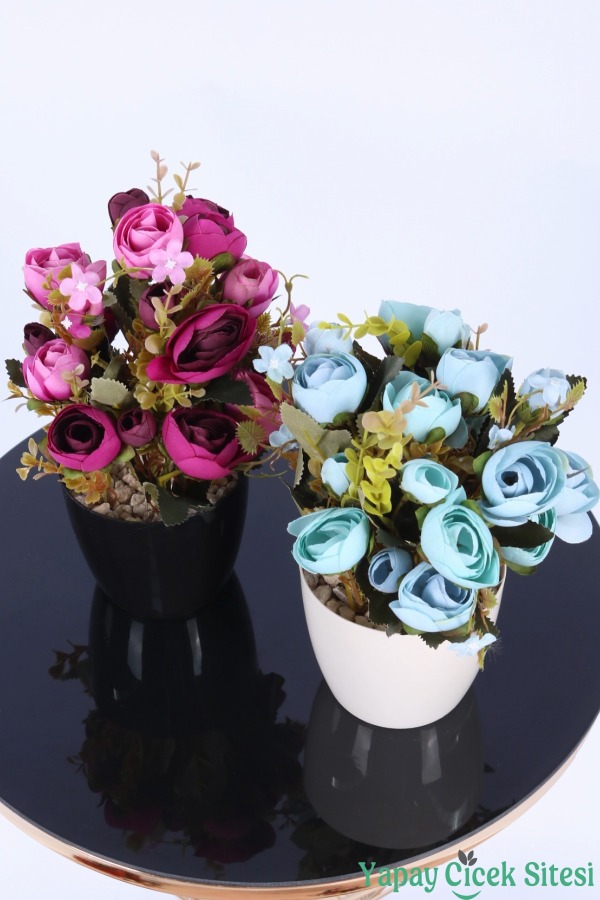 Plastik Saksıda Yapay Ranunkulus Tanzimi 2'li Set 30 cm - 16