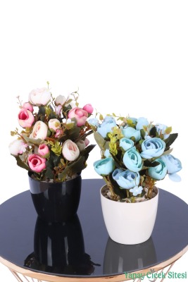 Plastik Saksıda Yapay Ranunkulus Tanzimi 2'li Set 30 cm - 17