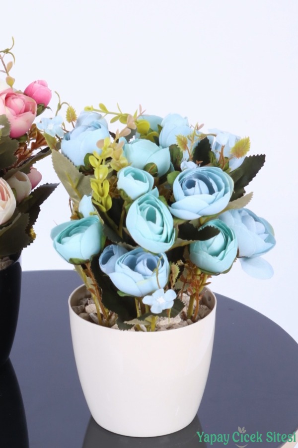Plastik Saksıda Yapay Ranunkulus Tanzimi 2'li Set 30 cm - 18