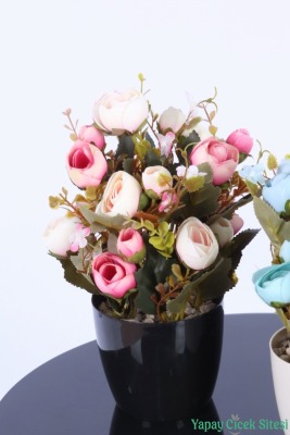 Plastik Saksıda Yapay Ranunkulus Tanzimi 2'li Set 30 cm - 19