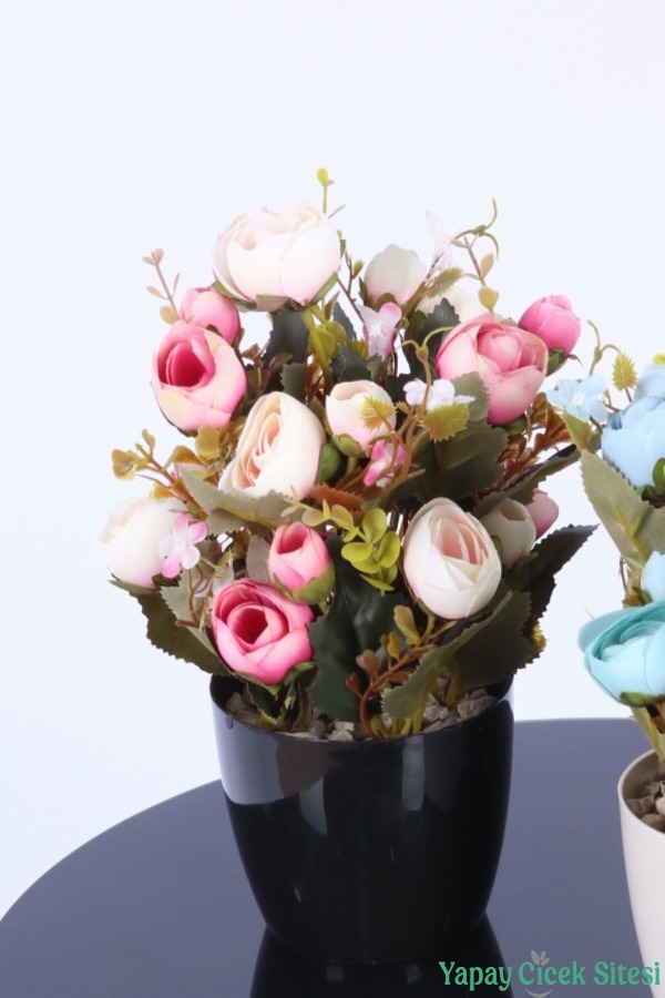Plastik Saksıda Yapay Ranunkulus Tanzimi 2'li Set 30 cm - 19