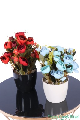 Plastik Saksıda Yapay Ranunkulus Tanzimi 2'li Set 30 cm - 20