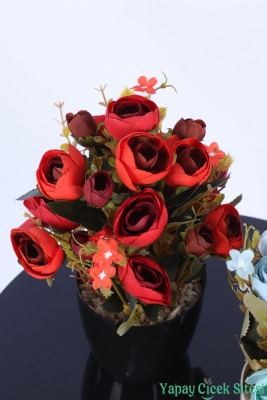 Plastik Saksıda Yapay Ranunkulus Tanzimi 2'li Set 30 cm - 21