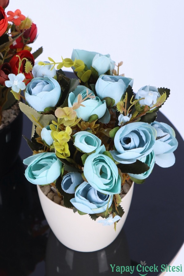 Plastik Saksıda Yapay Ranunkulus Tanzimi 2'li Set 30 cm - 22