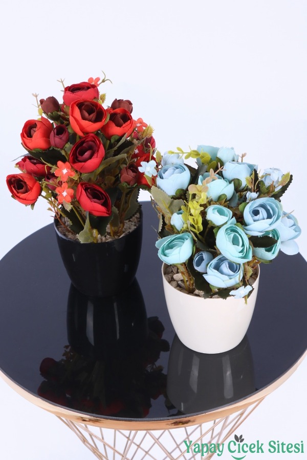 Plastik Saksıda Yapay Ranunkulus Tanzimi 2'li Set 30 cm - 23