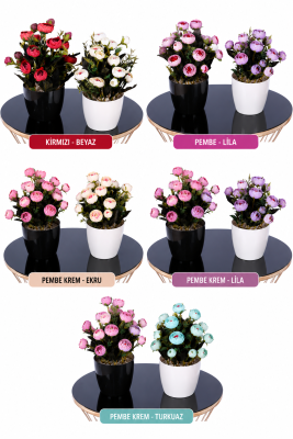 Plastik Saksıda Yapay Tomurcuklu Ranunkulus Tanzimi 2'li Set 30 cm - Yapay Çiçek Sitesi