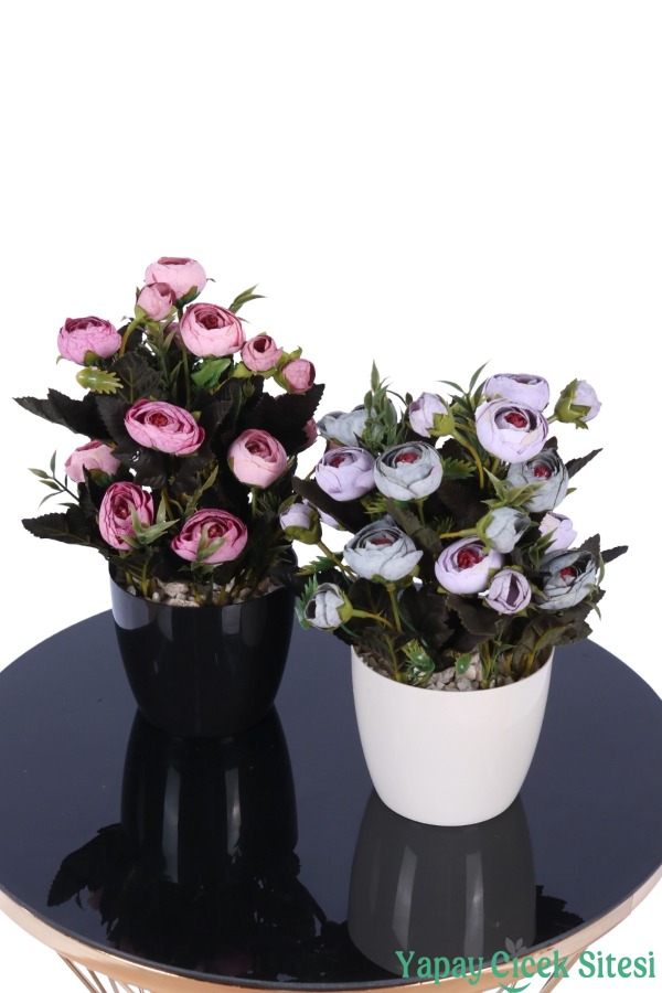 Plastik Saksıda Yapay Tomurcuklu Ranunkulus Tanzimi 2'li Set 30 cm - 2